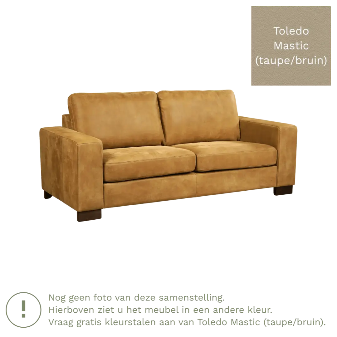 afbeelding van Leren bank Enjoy - 2,5 zits - Toledo Mastic (taupe/bruin) - Poten hout bruin