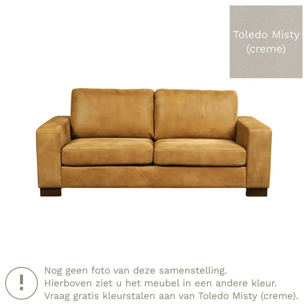 afbeelding van Leren bank Enjoy - 2,5 zits - Toledo Misty (crème) - Poten hout zwart