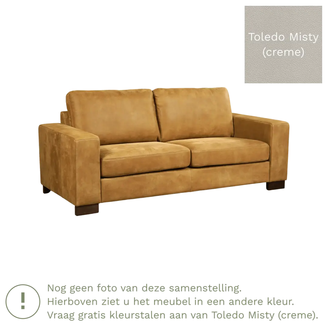 afbeelding van Leren bank Enjoy - 2,5 zits - Toledo Misty (crème) - Poten hout zwart