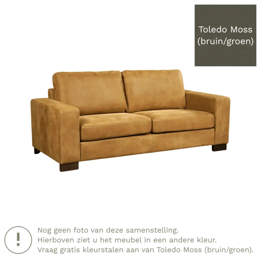 afbeelding van Leren bank Enjoy - 2,5 zits - Toledo Moss (bruin/groen) - Poten hout bruin