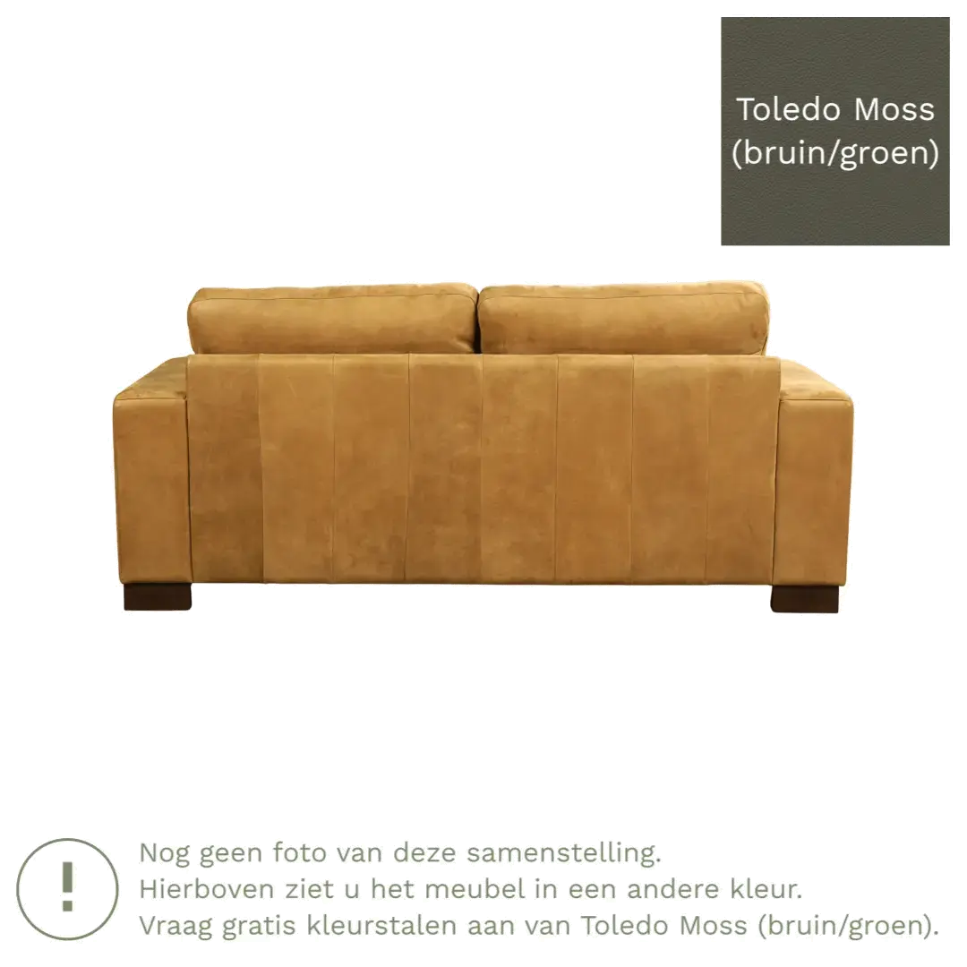 afbeelding van Leren bank Enjoy - 2,5 zits - Toledo Moss (bruin/groen) - Poten hout bruin