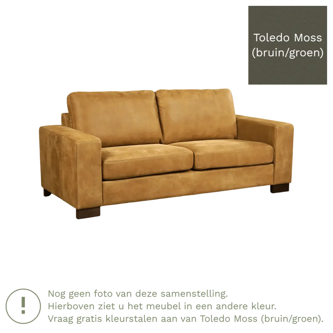afbeelding van Leren bank Enjoy - 2,5 zits - Toledo Moss (bruin/groen) - Poten hout zwart