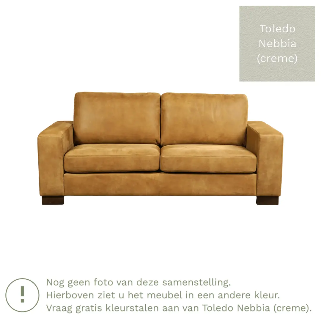 afbeelding van Leren bank Enjoy - 2,5 zits - Toledo Nebbia (crème) - Poten hout bruin