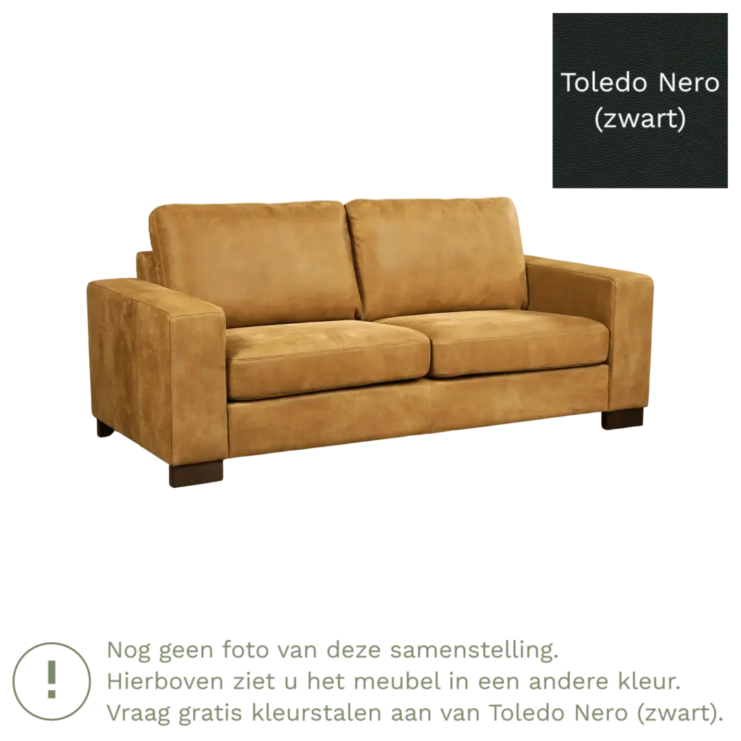 afbeelding van Leren bank Enjoy - 2,5 zits - Toledo Nero (zwart) - Poten hout bruin