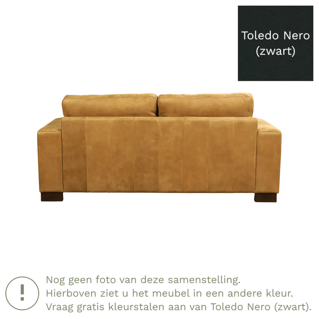 afbeelding van Leren bank Enjoy - 2,5 zits - Toledo Nero (zwart) - Poten hout bruin