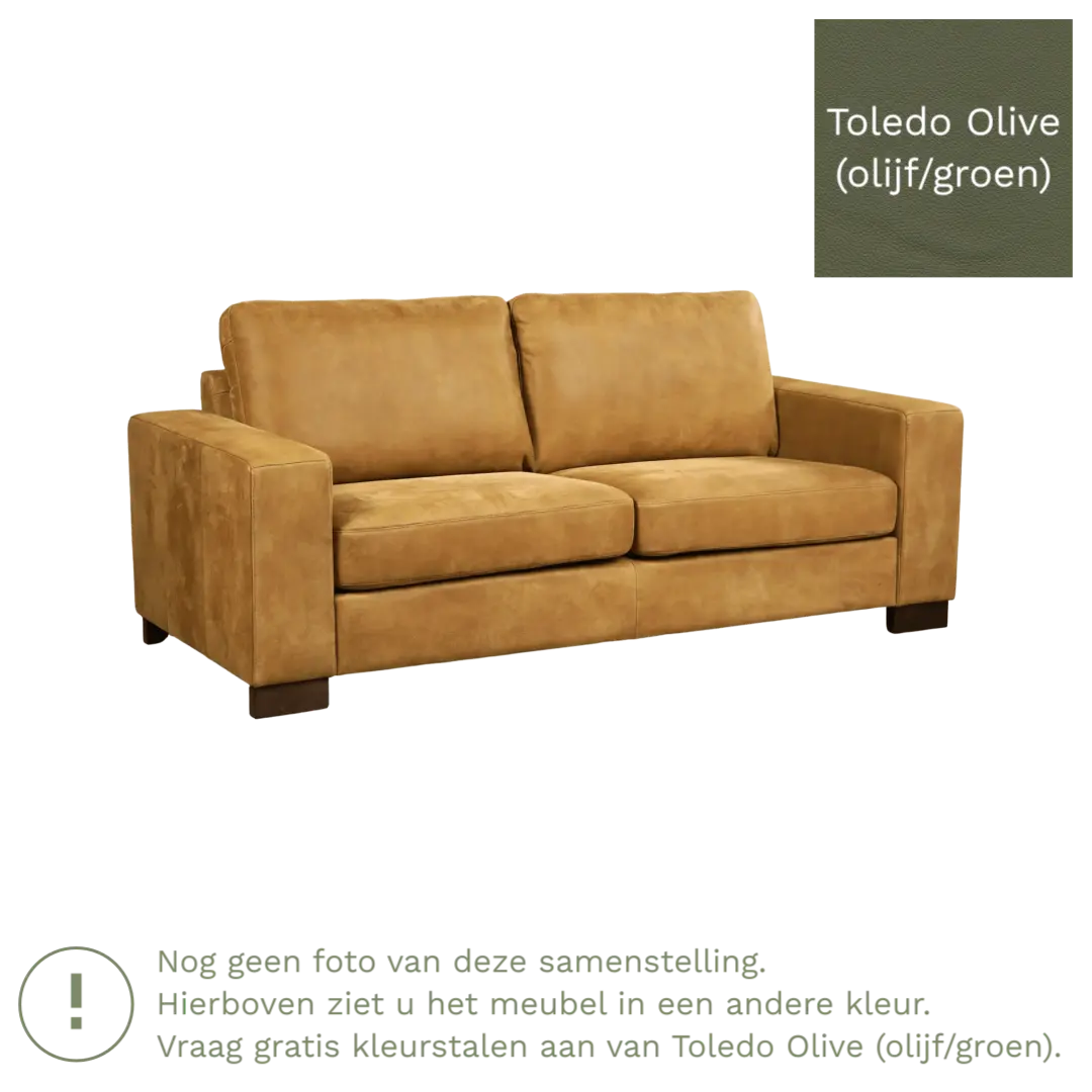 afbeelding van Leren bank Enjoy - 2,5 zits - Toledo Olive (olijf/goen) - Poten hout bruin
