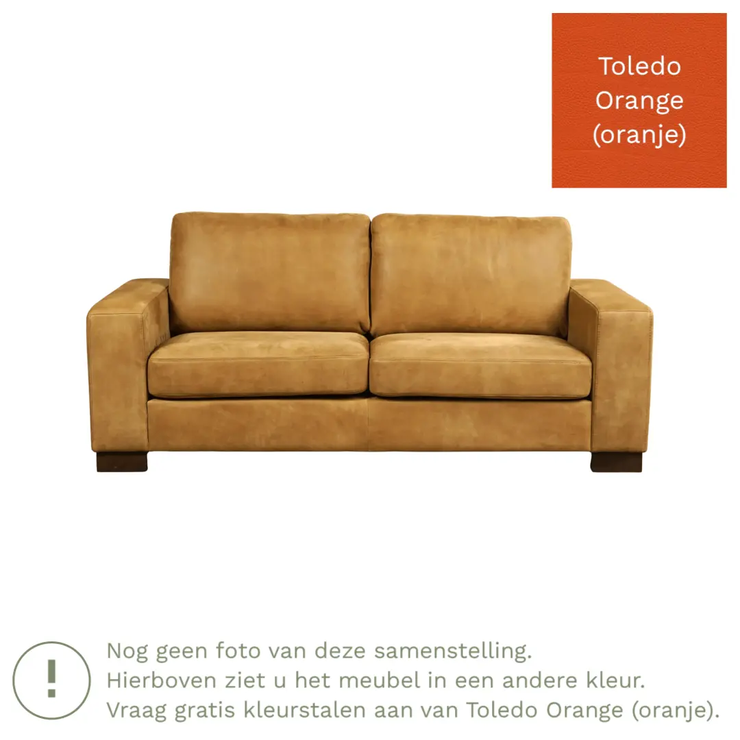 afbeelding van Leren bank Enjoy - 2,5 zits - Toledo Orange (oranje) - Poten hout zwart