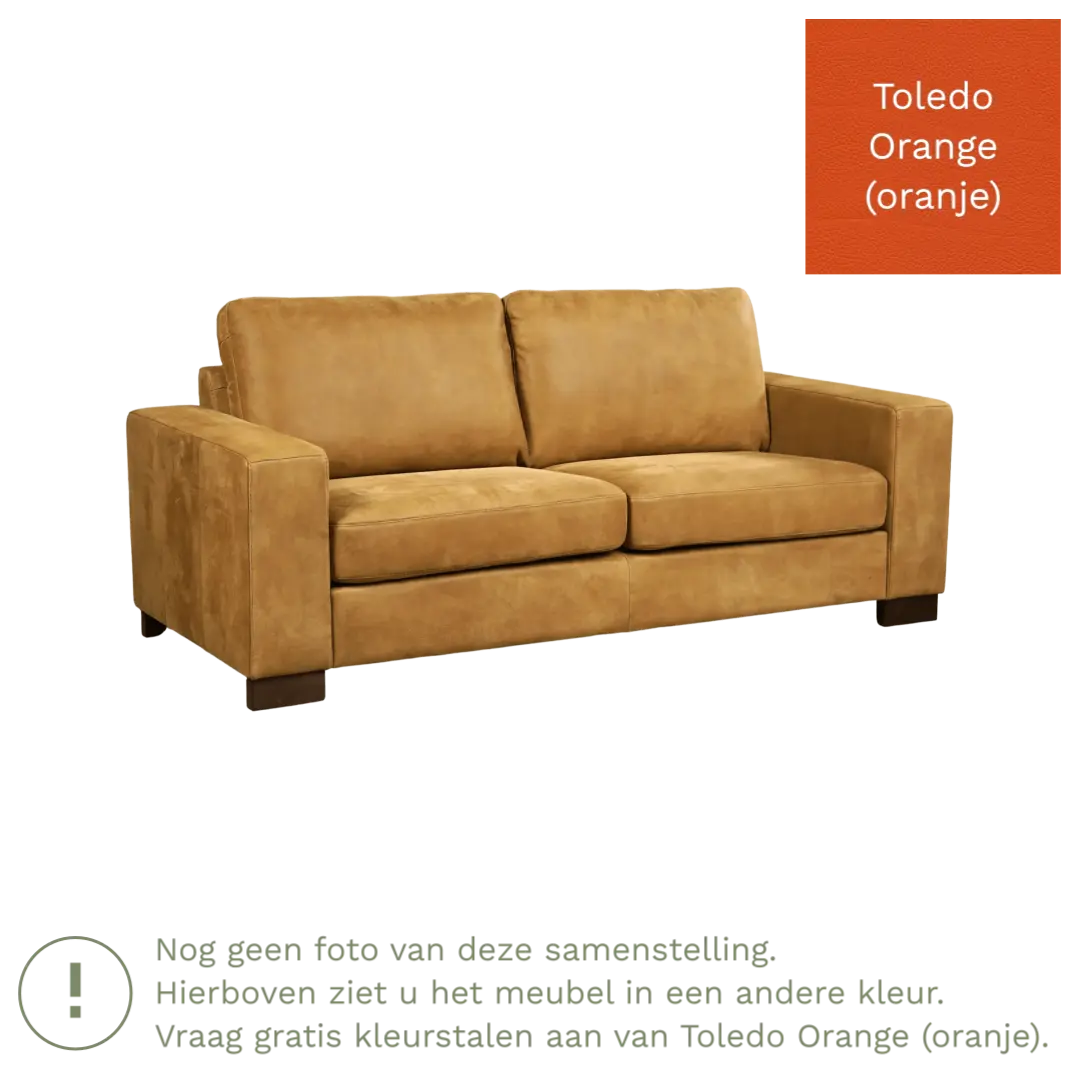 afbeelding van Leren bank Enjoy - 2,5 zits - Toledo Orange (oranje) - Poten hout zwart