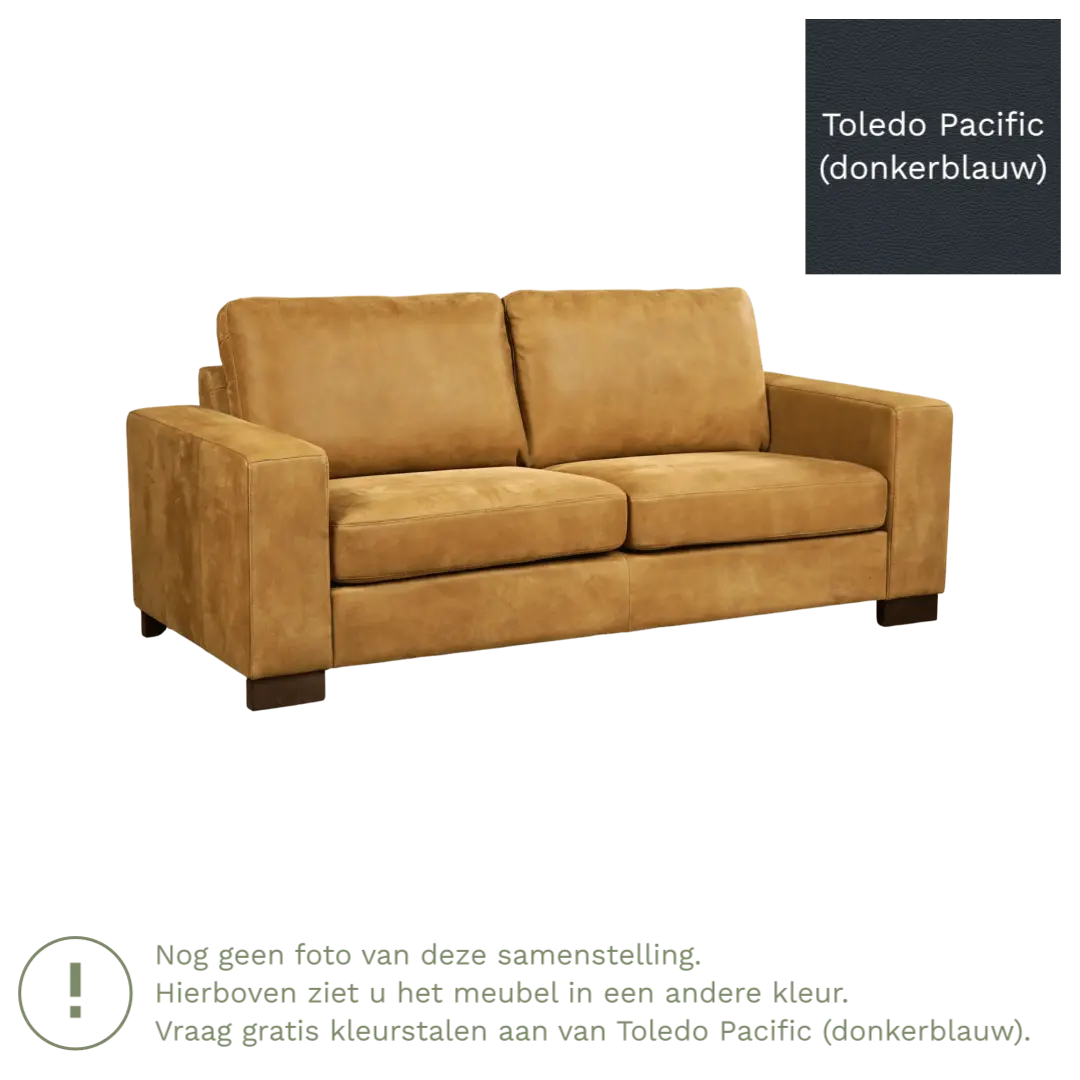 afbeelding van Leren bank Enjoy - 2,5 zits - Toledo Pacific (donkerblauw) - Poten hout zwart