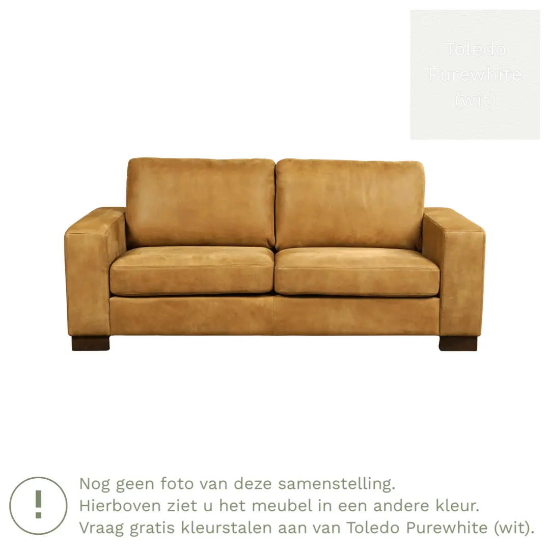 afbeelding van Leren bank Enjoy - 2,5 zits - Toledo Purewhite (wit) - Poten hout bruin