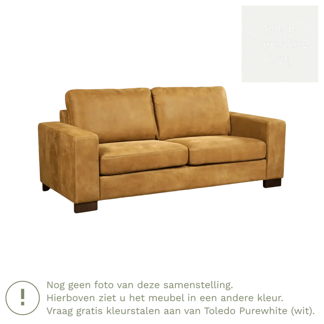 afbeelding van Leren bank Enjoy - 2,5 zits - Toledo Purewhite (wit) - Poten hout bruin