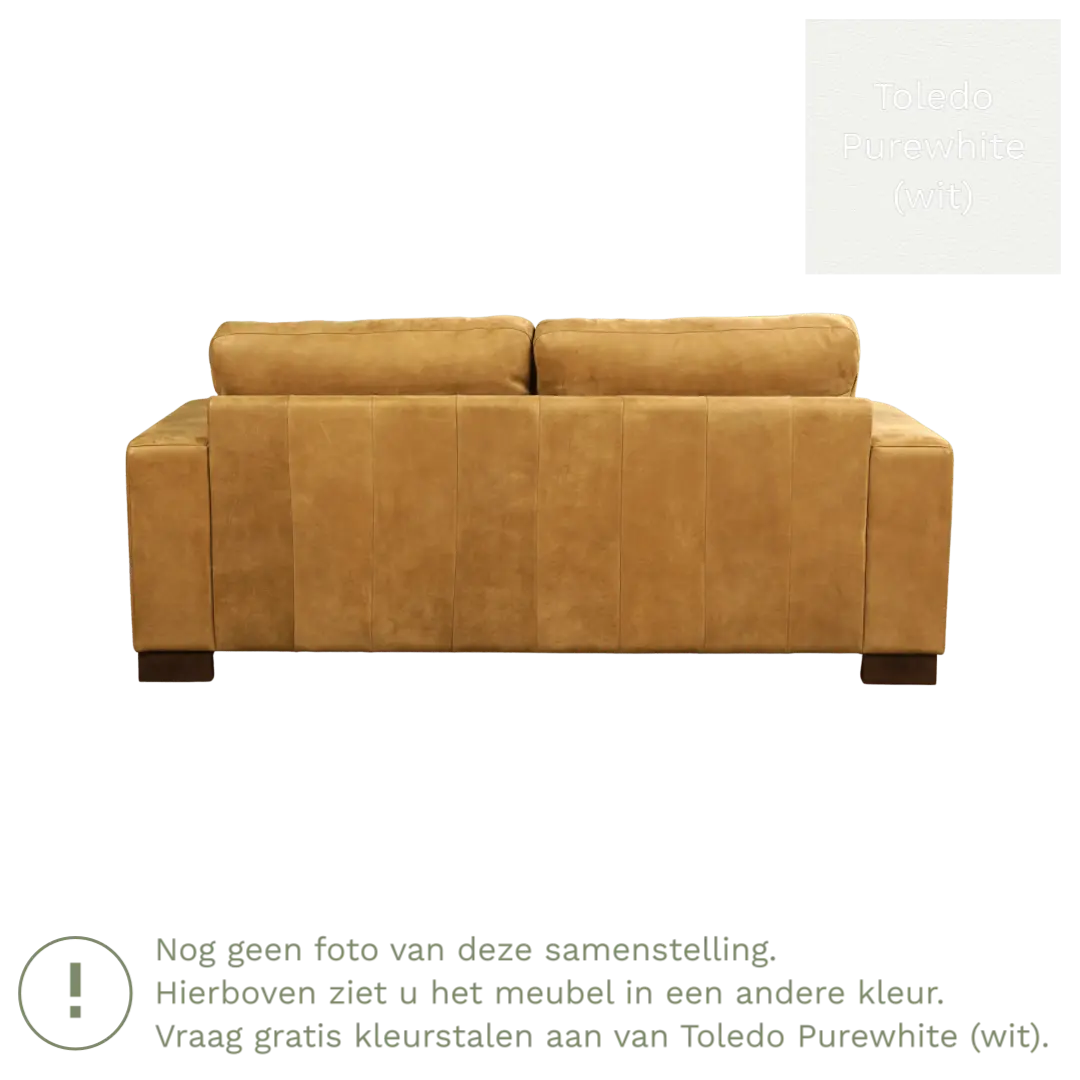 afbeelding van Leren bank Enjoy - 2,5 zits - Toledo Purewhite (wit) - Poten hout bruin
