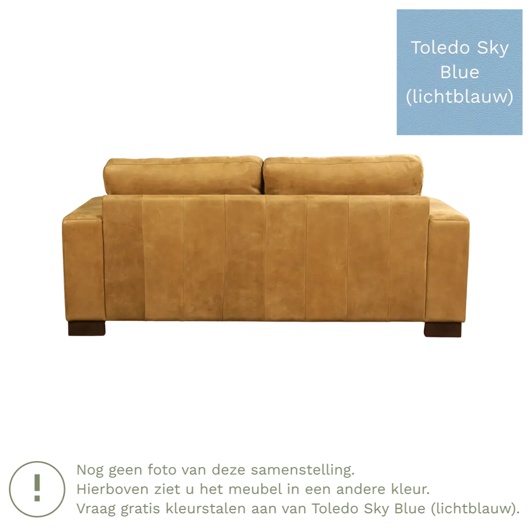 afbeelding van Leren bank Enjoy - 2,5 zits - Toledo Sky Blue (lichtblauw) - Poten hout bruin