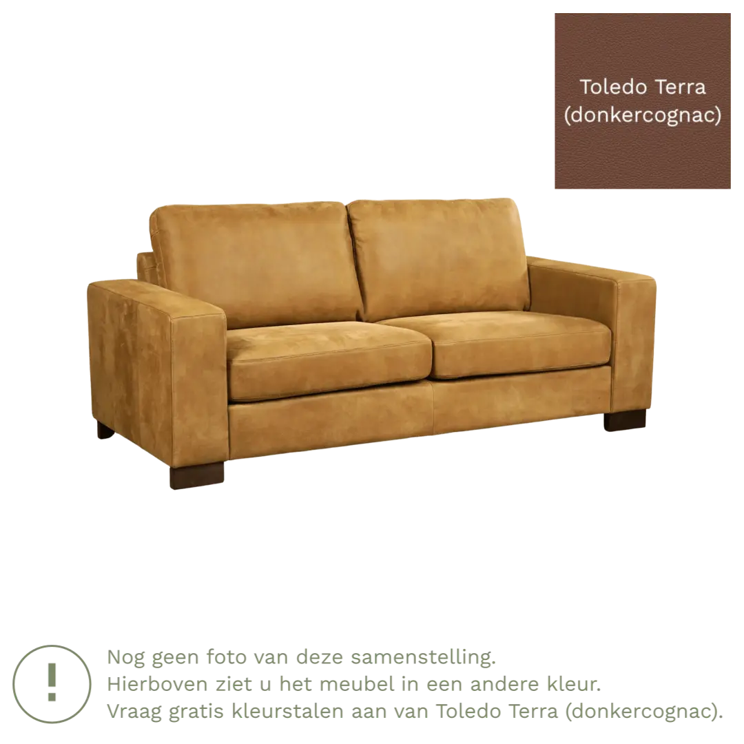 afbeelding van Leren bank Enjoy - 2,5 zits - Toledo Terra (donkercognac) - Poten hout bruin