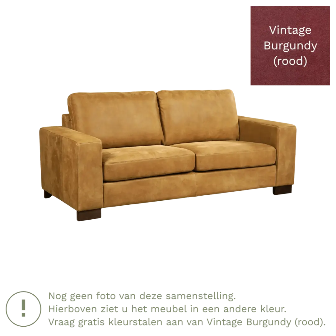 afbeelding van Leren bank Enjoy - 2,5 zits - Vintage Burgundy (rood) - Poten hout zwart