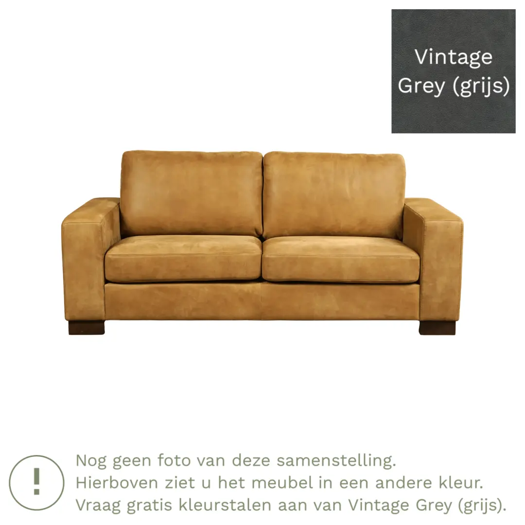 afbeelding van Leren bank Enjoy - 2,5 zits - Vintage Grey (grijs) - Poten hout bruin