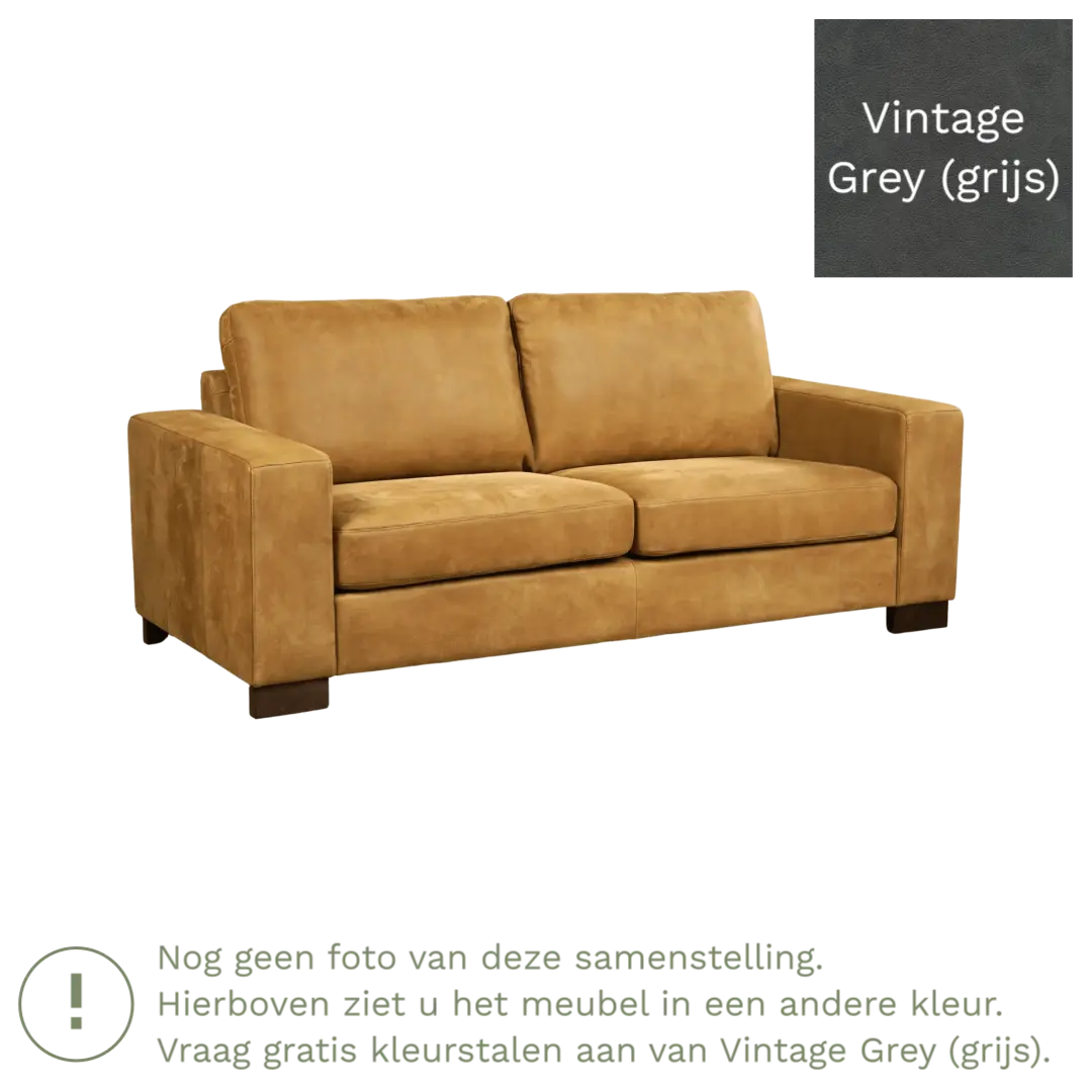 afbeelding van Leren bank Enjoy - 2,5 zits - Vintage Grey (grijs) - Poten hout bruin