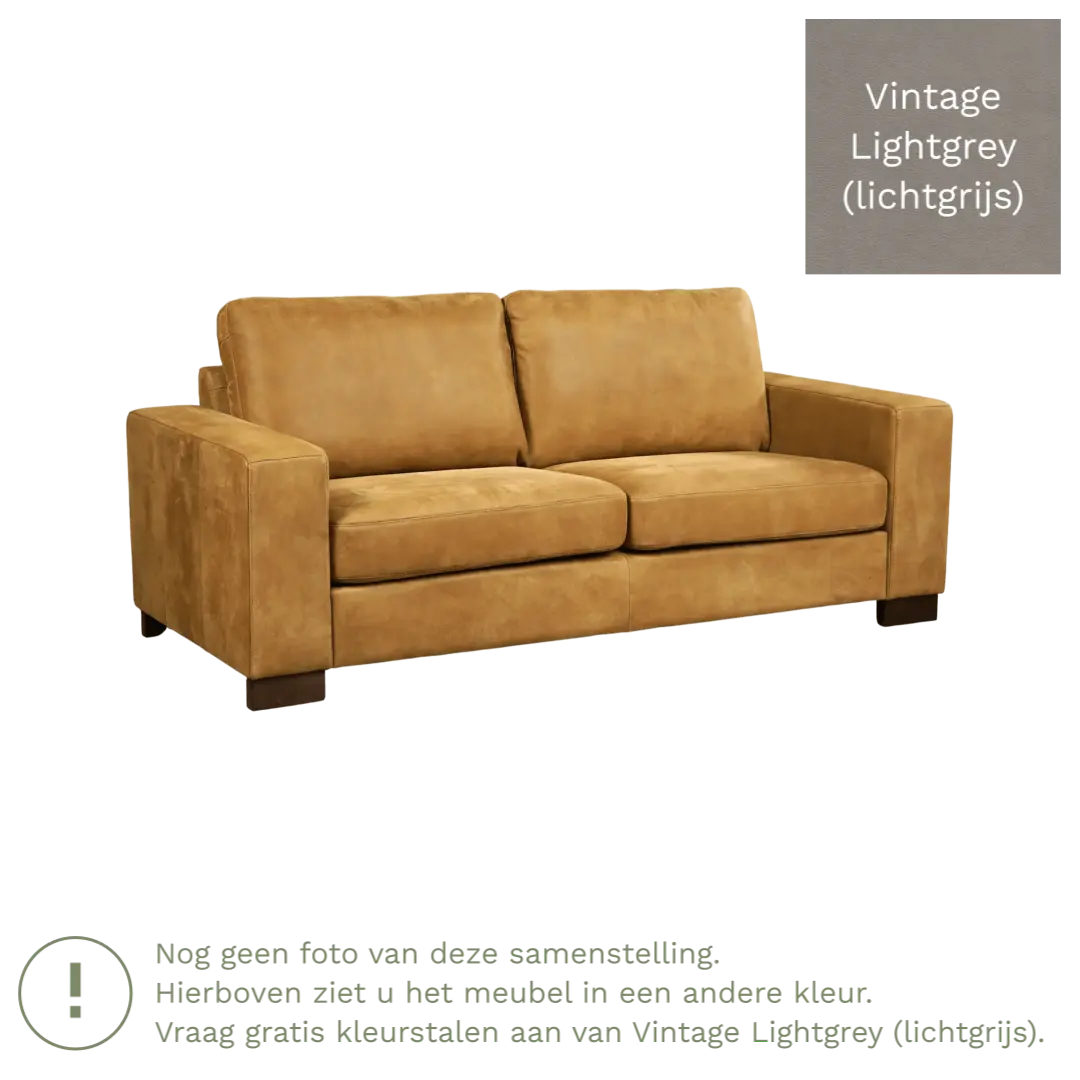 afbeelding van Leren bank Enjoy - 2,5 zits - Vintage Lightgrey (lichtgrijs) - Poten hout bruin