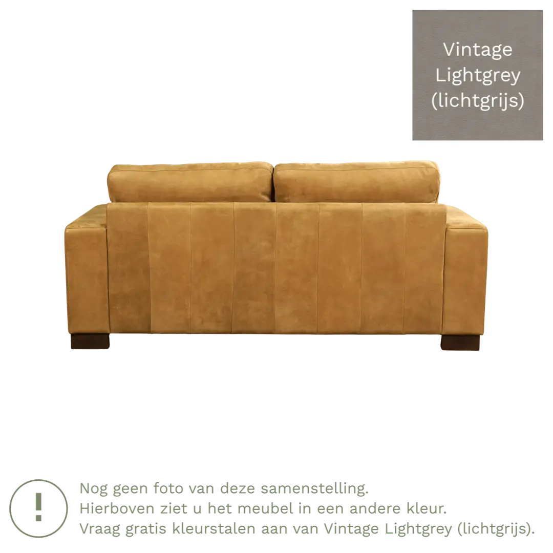 afbeelding van Leren bank Enjoy - 2,5 zits - Vintage Lightgrey (lichtgrijs) - Poten hout bruin