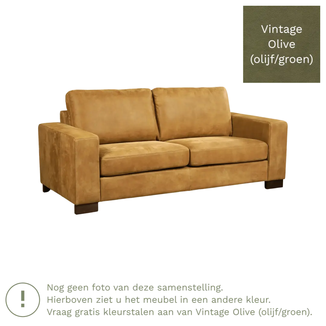 afbeelding van Leren bank Enjoy - 2,5 zits - Vintage Olive (olijf/groen) - Poten hout zwart