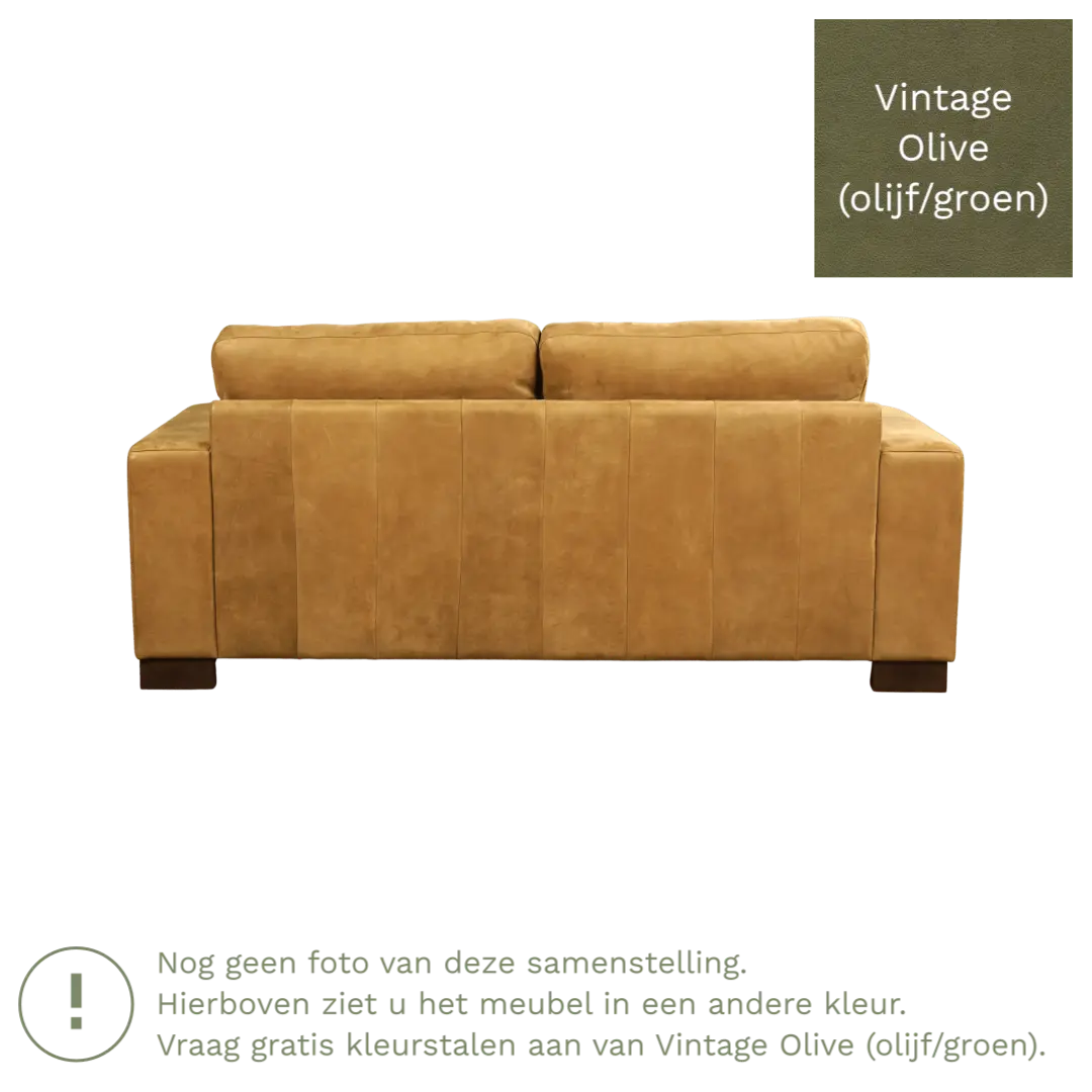 afbeelding van Leren bank Enjoy - 2,5 zits - Vintage Olive (olijf/groen) - Poten hout zwart