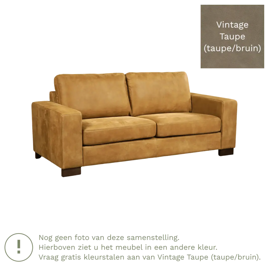afbeelding van Leren bank Enjoy - 2,5 zits - Vintage Taupe (taupe/bruin) - Poten hout zwart