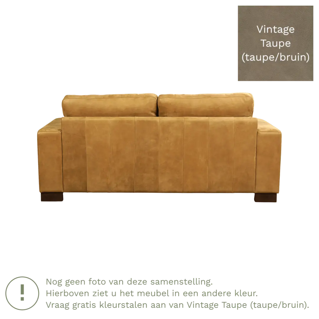 afbeelding van Leren bank Enjoy - 2,5 zits - Vintage Taupe (taupe/bruin) - Poten hout zwart