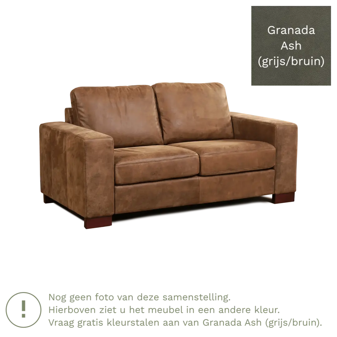 afbeelding van Leren bank Enjoy - 2 zits - Granada Ash (grijs/bruin) - Poten hout zwart