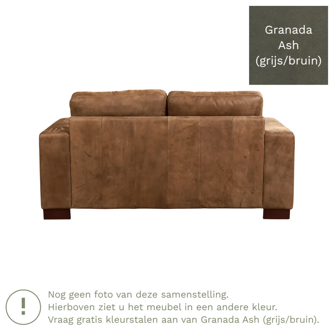 afbeelding van Leren bank Enjoy - 2 zits - Granada Ash (grijs/bruin) - Poten hout zwart