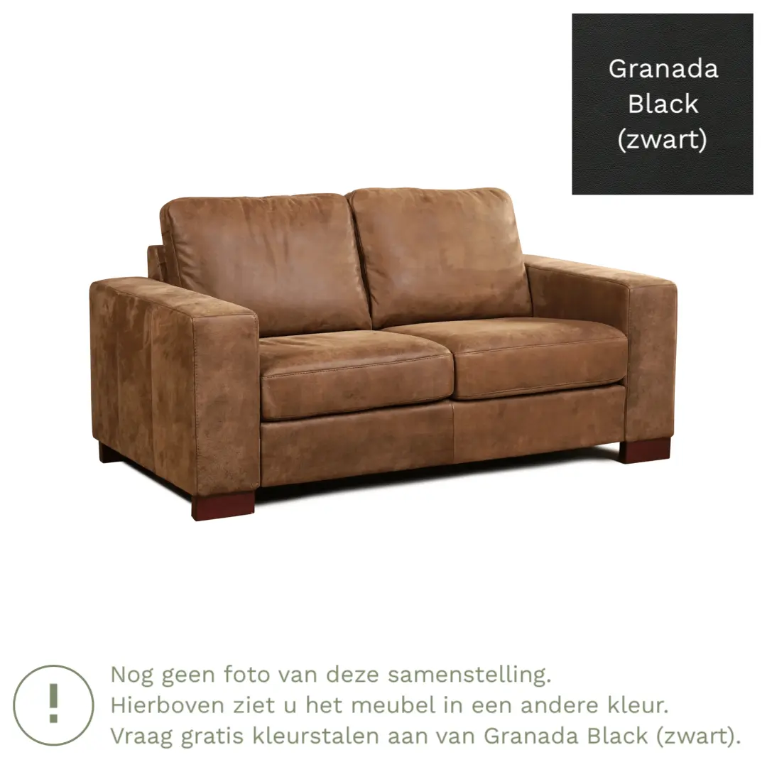 afbeelding van Leren bank Enjoy - 2 zits - Granada Black (zwart) - Poten hout bruin
