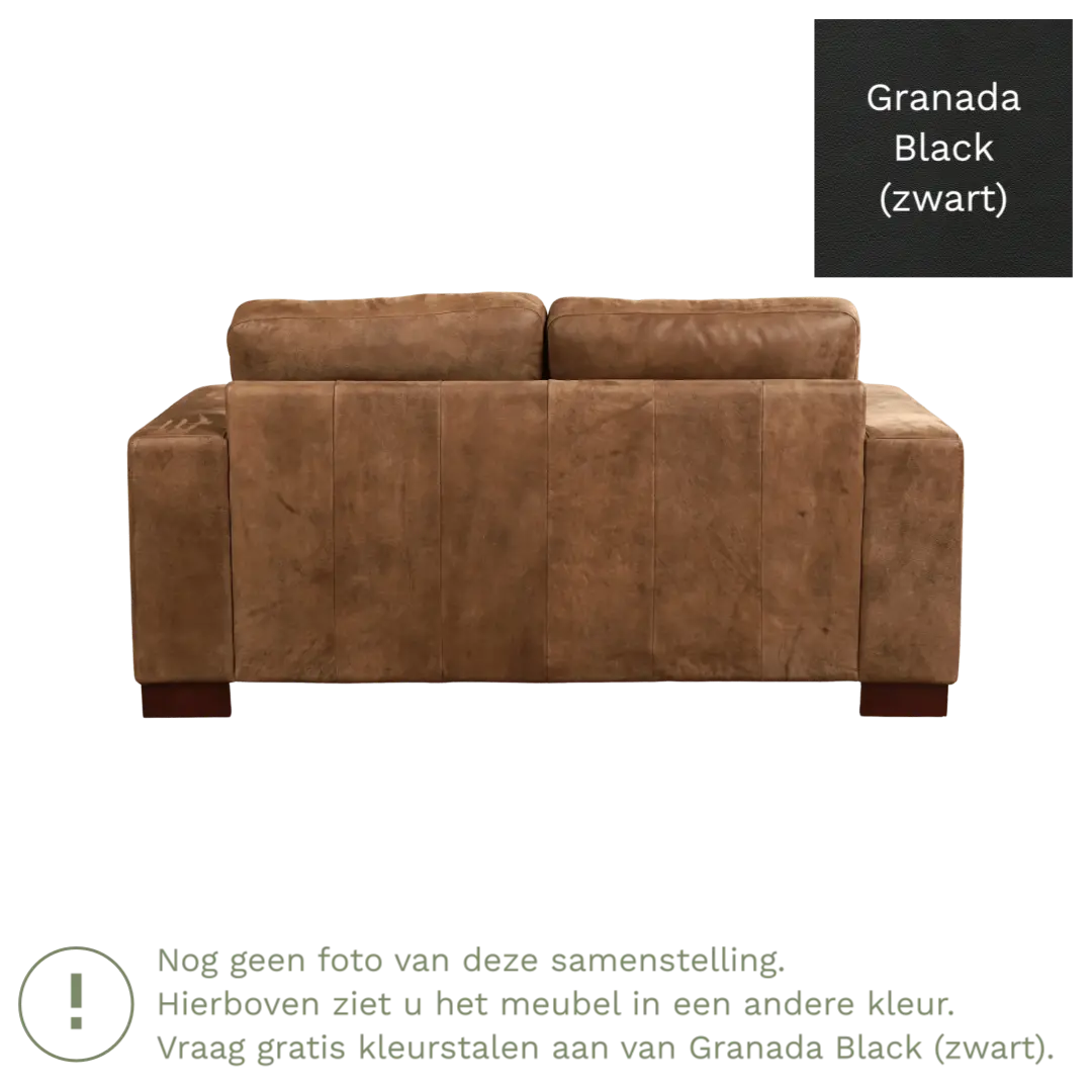 afbeelding van Leren bank Enjoy - 2 zits - Granada Black (zwart) - Poten hout zwart