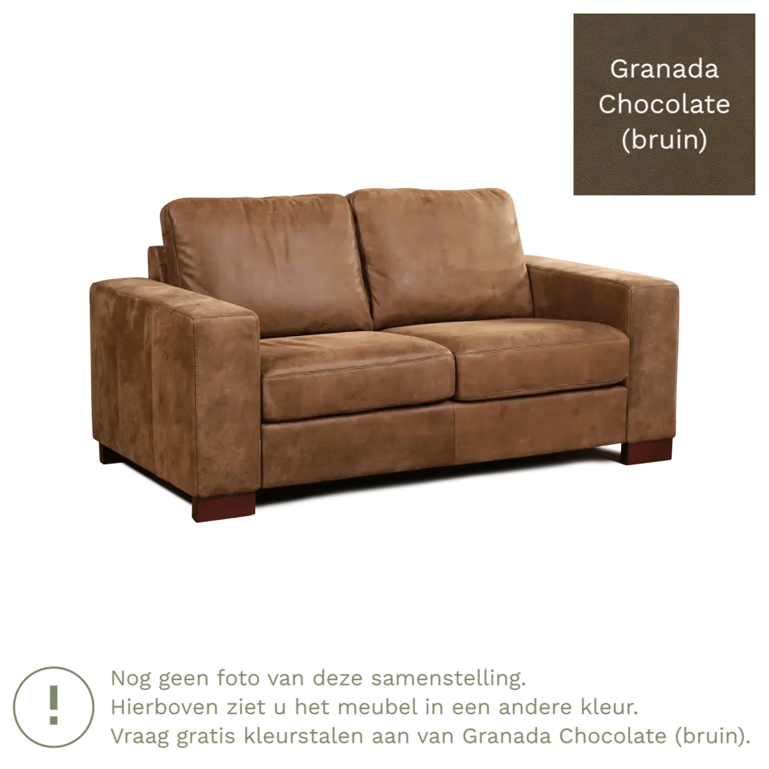 afbeelding van Leren bank Enjoy - 2 zits - Granada Chocolate (bruin) - Poten hout zwart
