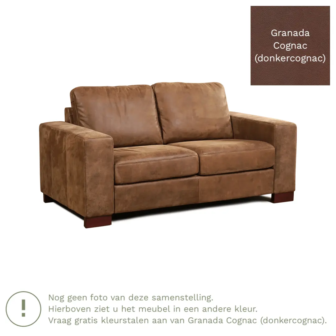 afbeelding van Leren bank Enjoy - 2 zits - Granada Cognac (donkercognac) - Poten hout bruin