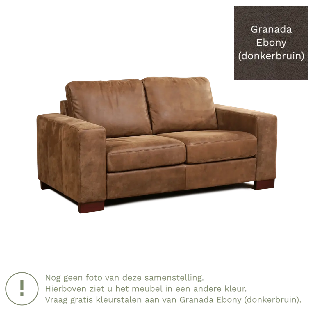 afbeelding van Leren bank Enjoy - 2 zits - Granada Ebony (donkerbruin) - Poten hout bruin