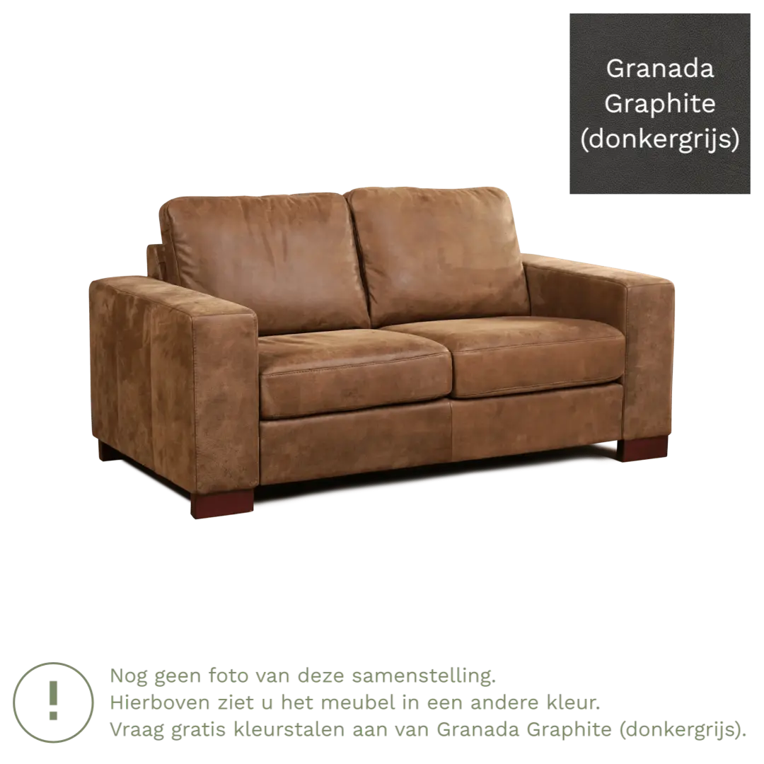 afbeelding van Leren bank Enjoy - 2 zits - Granada Graphite (donkergrijs) - Poten hout zwart