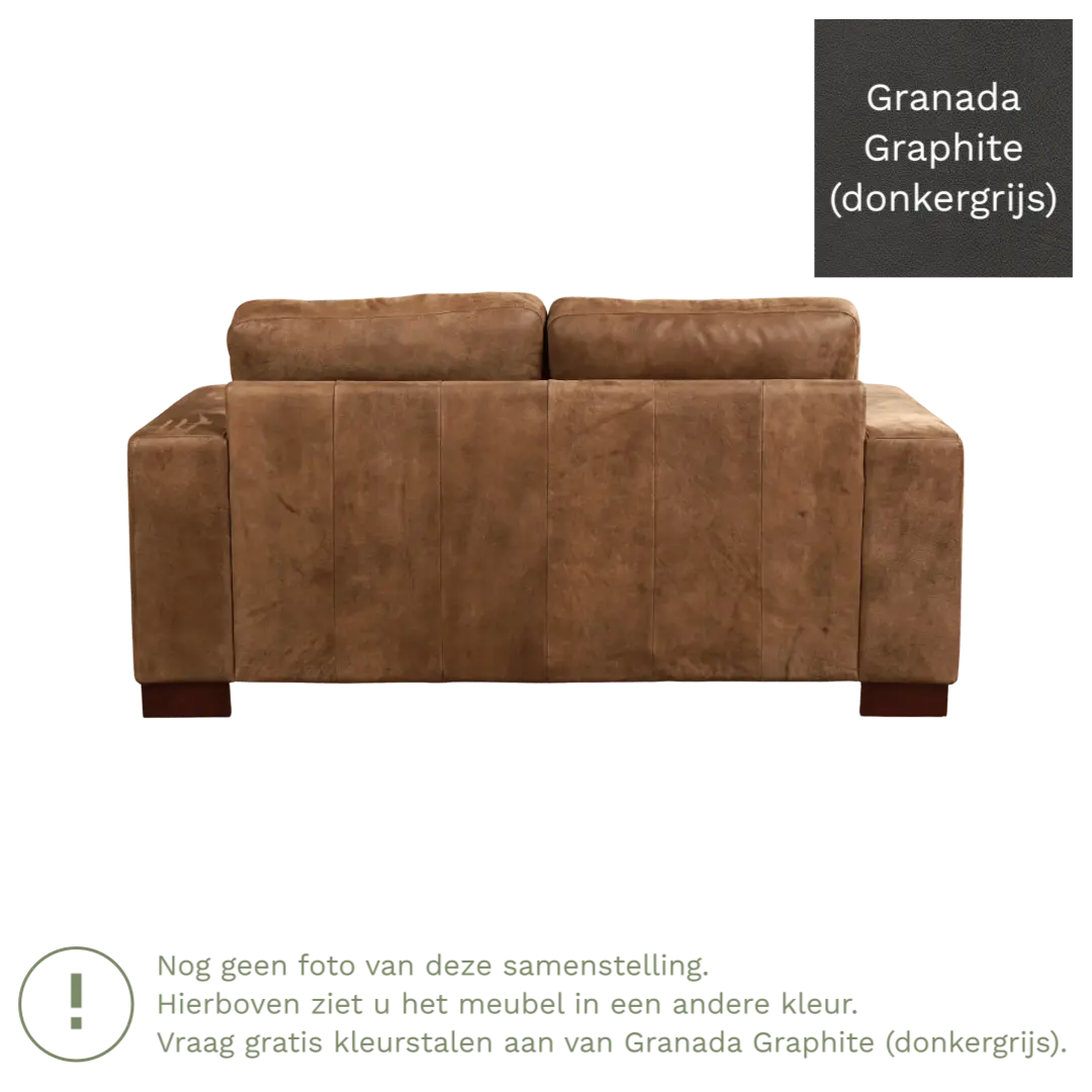 afbeelding van Leren bank Enjoy - 2 zits - Granada Graphite (donkergrijs) - Poten hout zwart