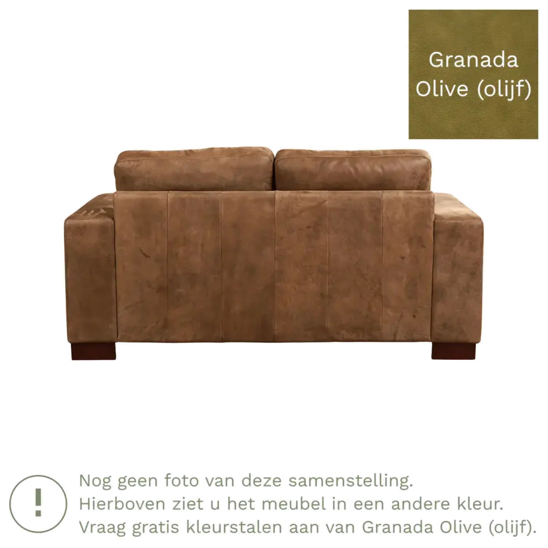 afbeelding van Leren bank Enjoy - 2 zits - Granada Olive (olijf) - Poten hout bruin