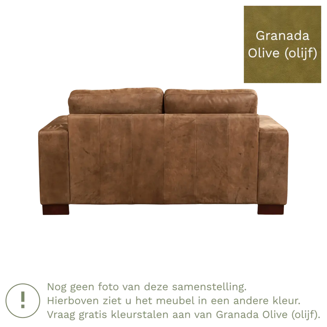 afbeelding van Leren bank Enjoy - 2 zits - Granada Olive (olijf) - Poten hout zwart