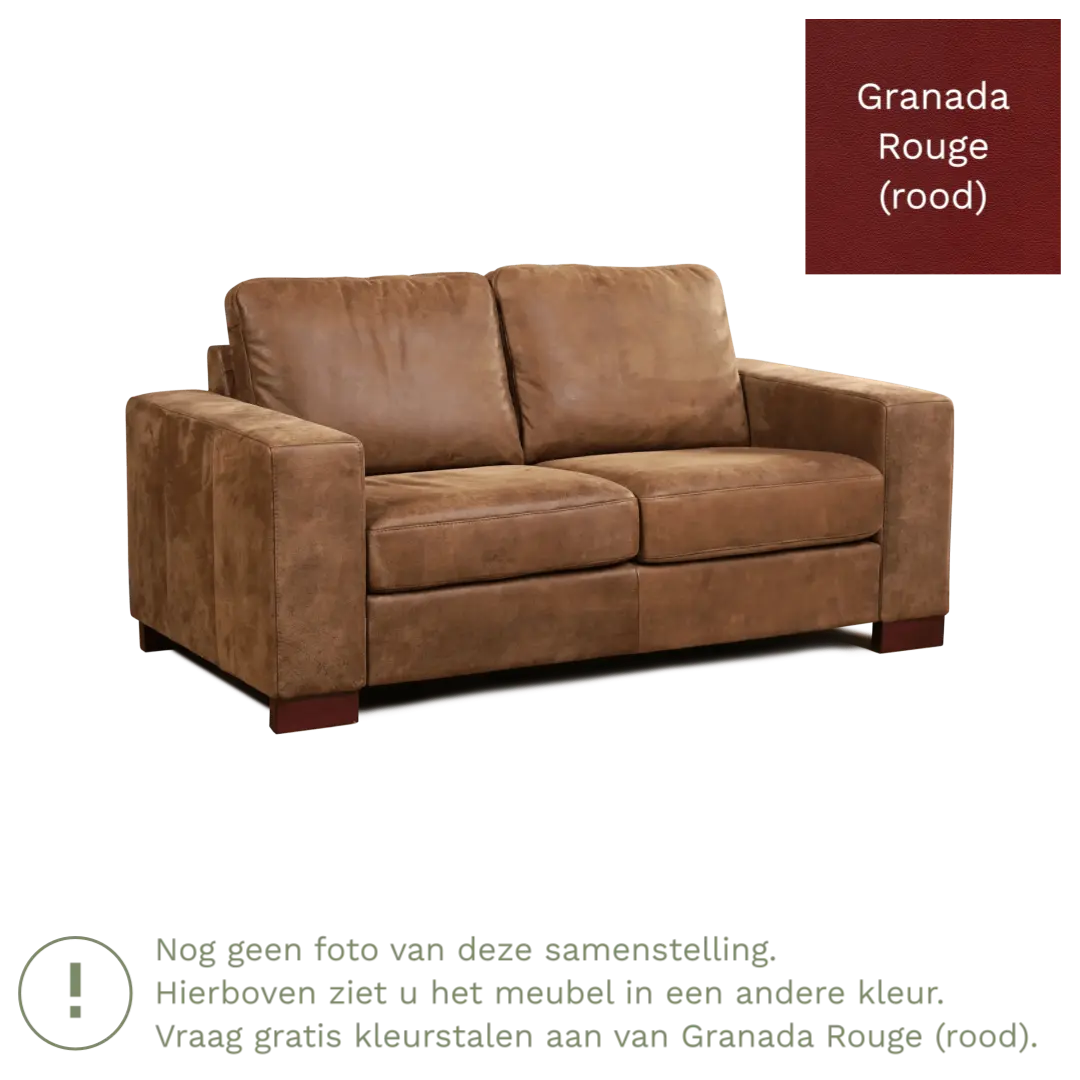 afbeelding van Leren bank Enjoy - 2 zits - Granada Rouge (rood) - Poten hout zwart