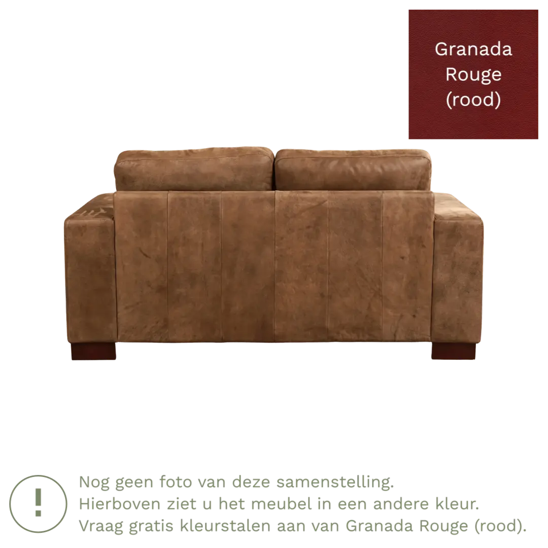 afbeelding van Leren bank Enjoy - 2 zits - Granada Rouge (rood) - Poten hout zwart