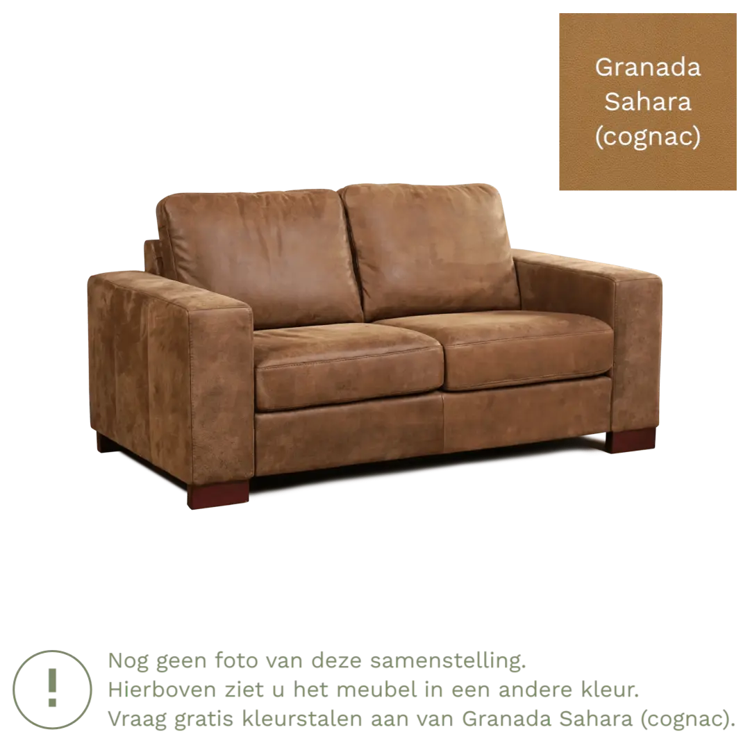 afbeelding van Leren bank Enjoy - 2 zits - Granada Sahara (cognac) - Poten hout zwart