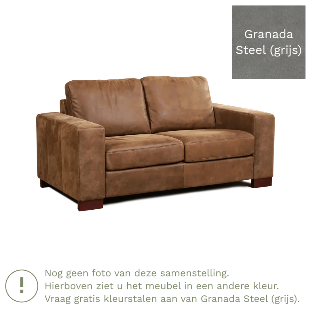 afbeelding van Leren bank Enjoy - 2 zits - Granada Steel (grijs) - Poten hout zwart