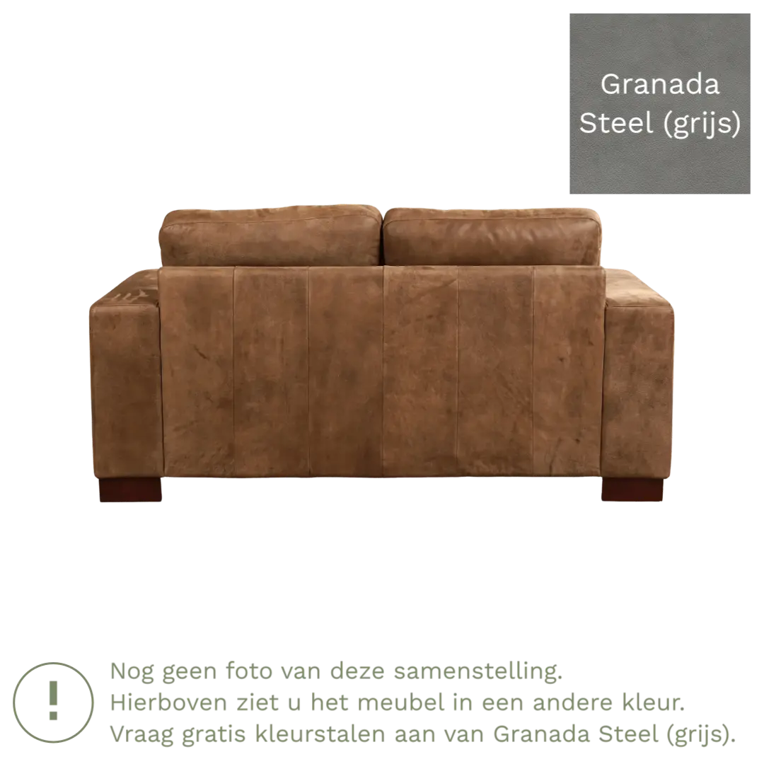 afbeelding van Leren bank Enjoy - 2 zits - Granada Steel (grijs) - Poten hout zwart
