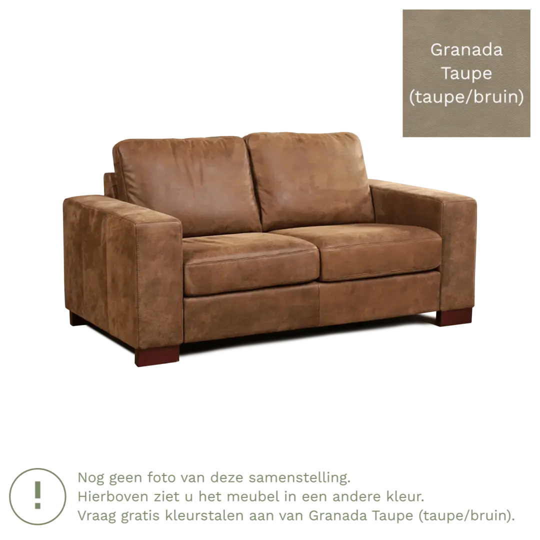 afbeelding van Leren bank Enjoy - 2 zits - Granada Taupe (taupe/bruin) - Poten hout zwart