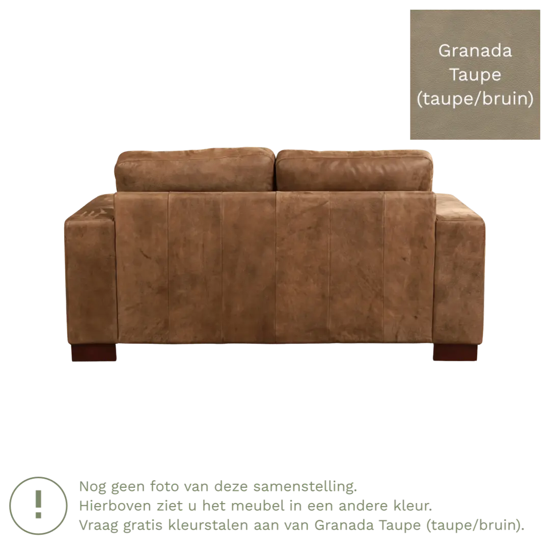 afbeelding van Leren bank Enjoy - 2 zits - Granada Taupe (taupe/bruin) - Poten hout zwart