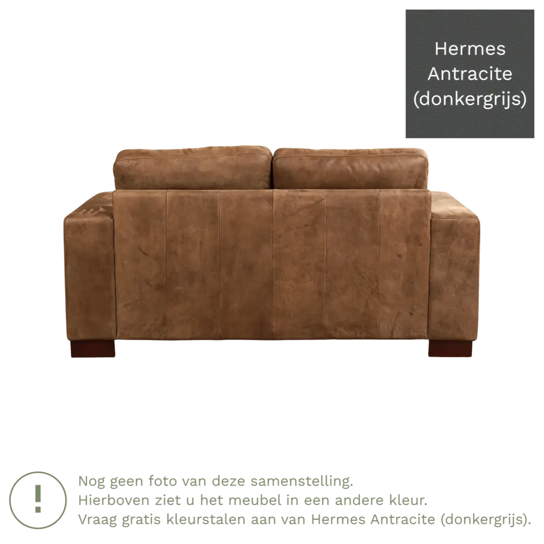 afbeelding van Leren bank Enjoy - 2 zits - Hermes Antracite (donkergrijs) - Poten hout bruin