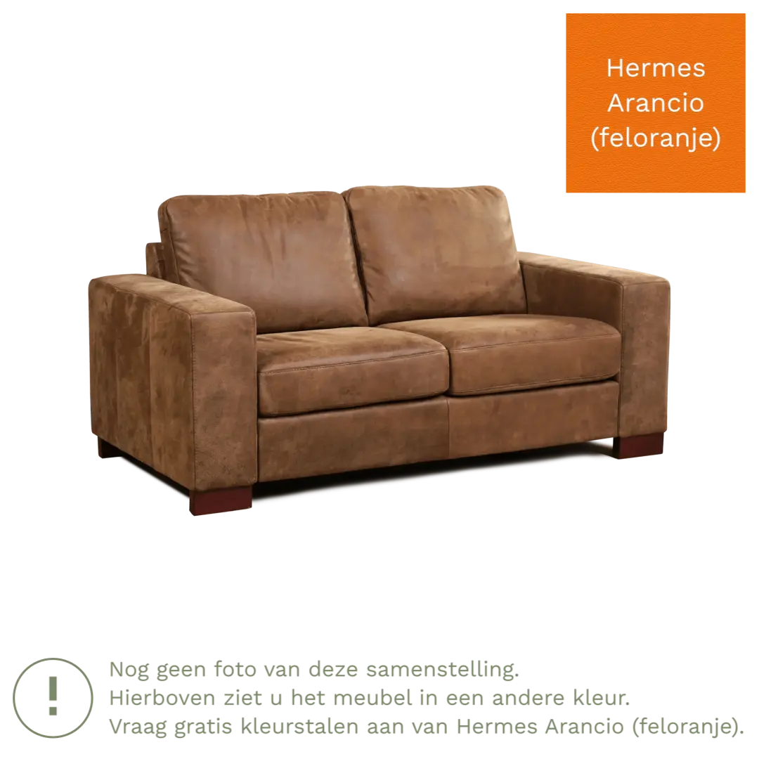 afbeelding van Leren bank Enjoy - 2 zits - Hermes Arancio (feloranje) - Poten hout zwart