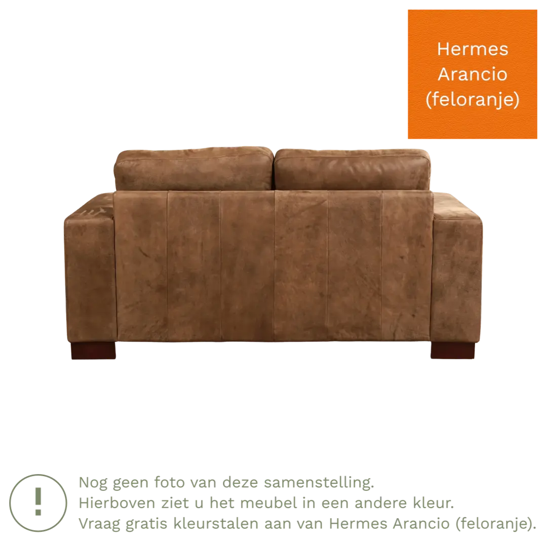afbeelding van Leren bank Enjoy - 2 zits - Hermes Arancio (feloranje) - Poten hout zwart