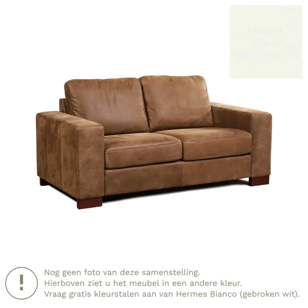 afbeelding van Leren bank Enjoy - 2 zits - Hermes Bianco (gebroken wit) - Poten hout bruin