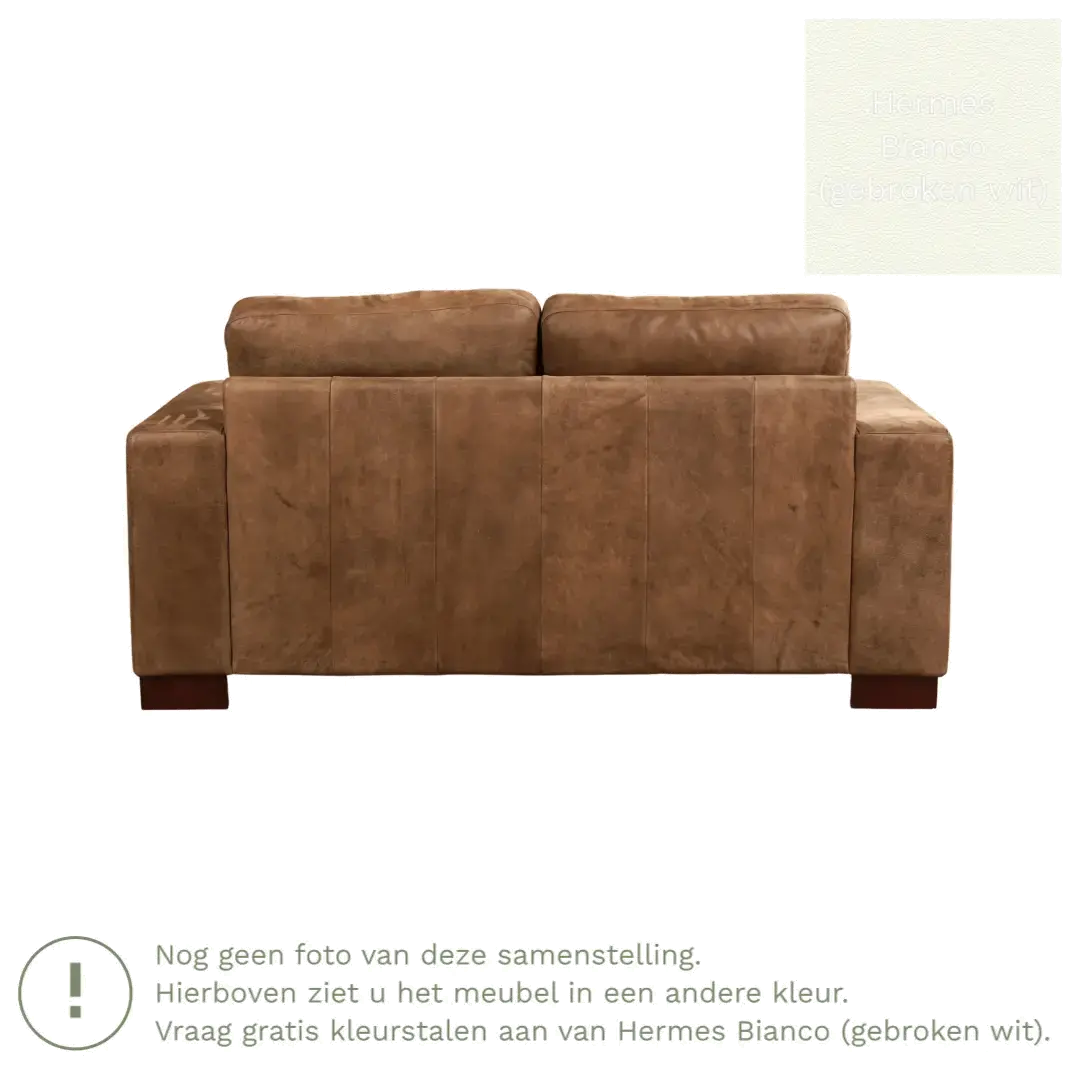 afbeelding van Leren bank Enjoy - 2 zits - Hermes Bianco (gebroken wit) - Poten hout bruin